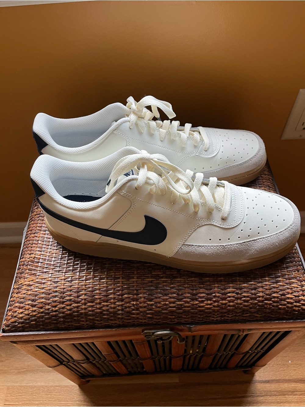Nike Men’s Low-Top Sneakers in Cream with Black Swoosh